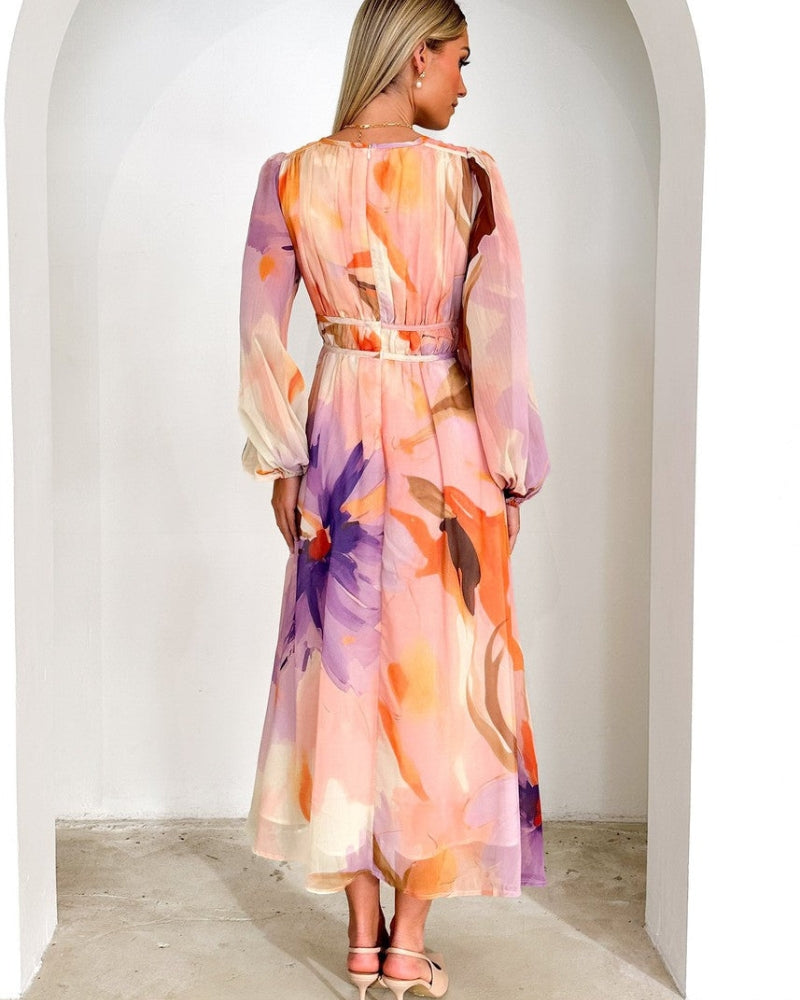 BARONA - Chic Multicolor Long Sleeve Maxi Dress