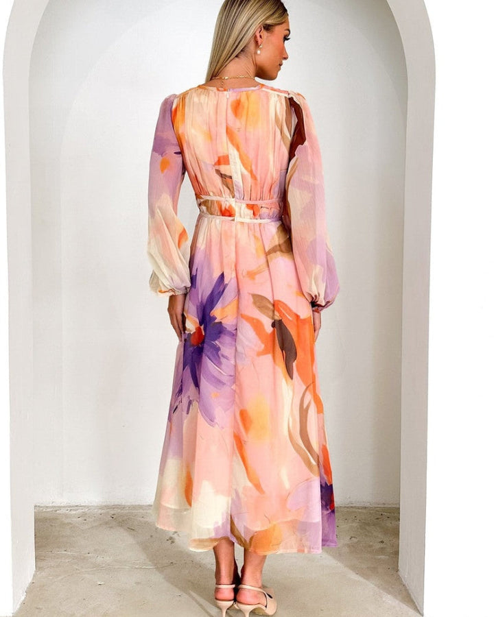 BARONA - Chic Multicolor Long Sleeve Maxi Dress