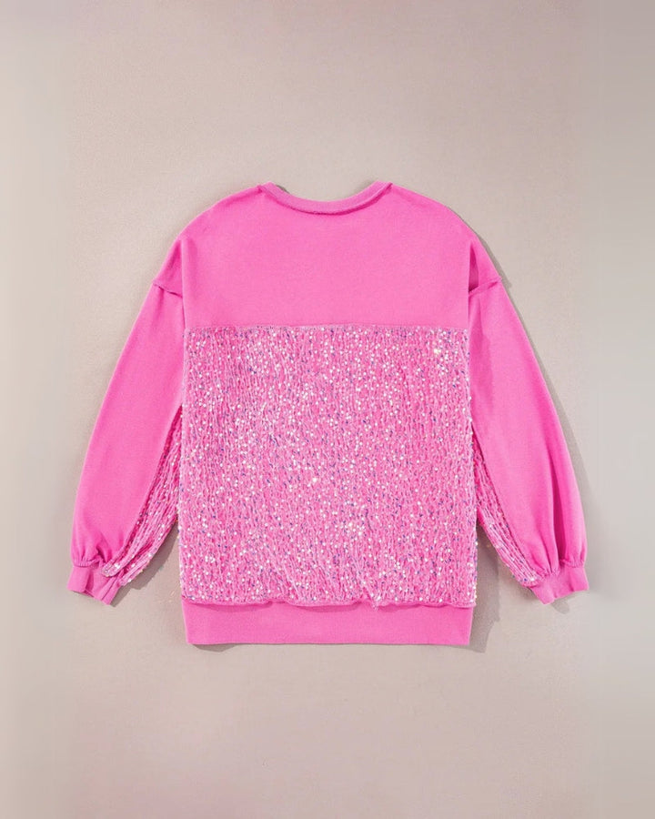 LAREI - Sequin Half Button Long Sleeve Sweatshirt