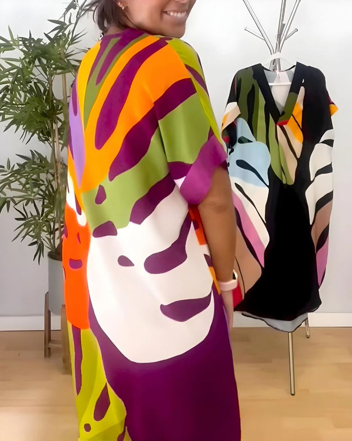 NERISA - Casual dress with colorful foliage print