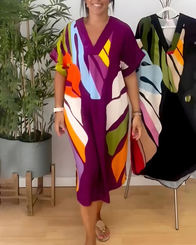 NERISA - Casual dress with colorful foliage print