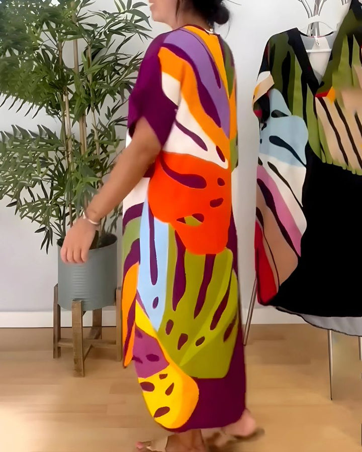 NERISA - Casual dress with colorful foliage print