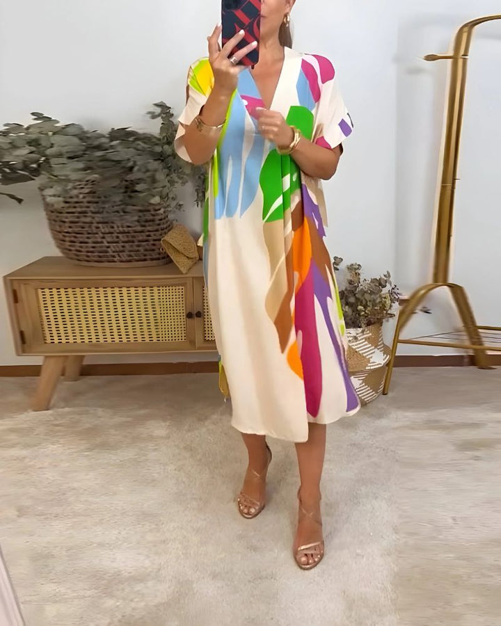 NERISA - Casual dress with colorful foliage print
