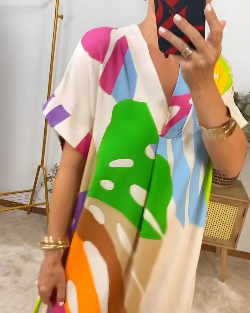 NERISA - Casual dress with colorful foliage print