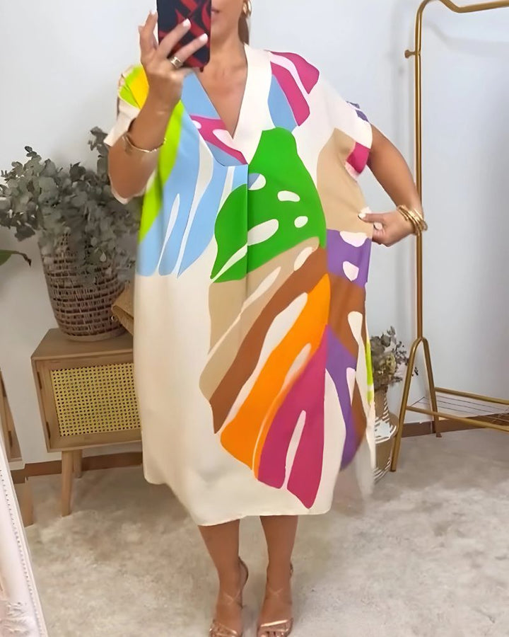 NERISA - Casual dress with colorful foliage print