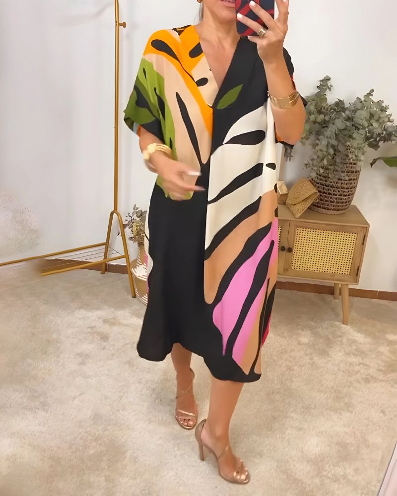 NERISA - Casual dress with colorful foliage print