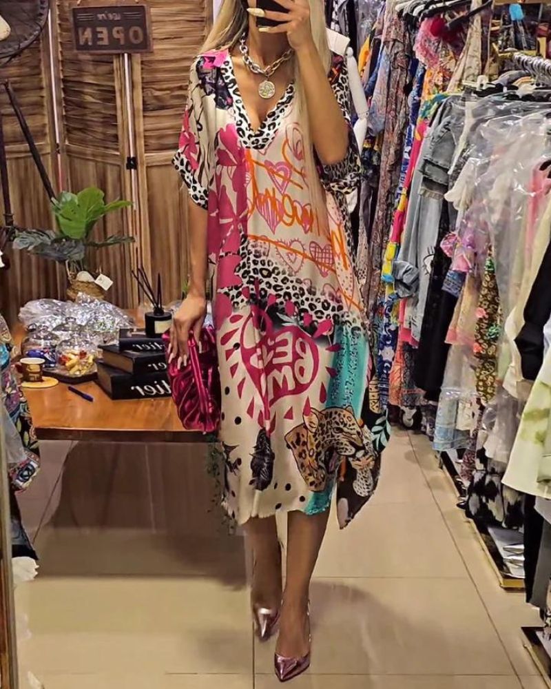 LUCIRA - Casual Dress with Colorful Leopard Print