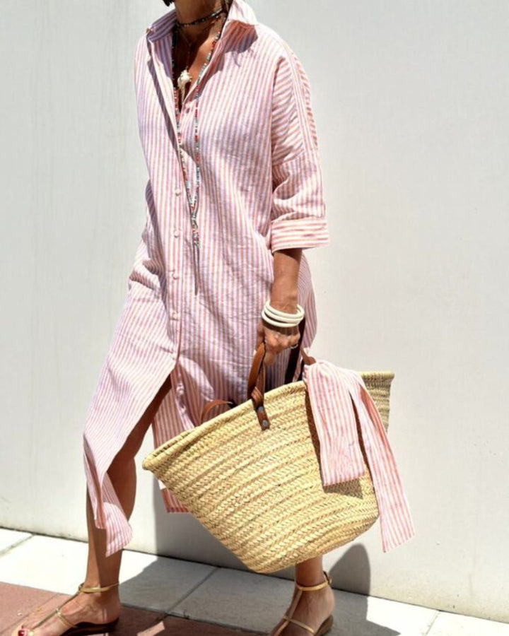COLEN - CLASSIC STRIPED LACE-UP SHIRT DRESS