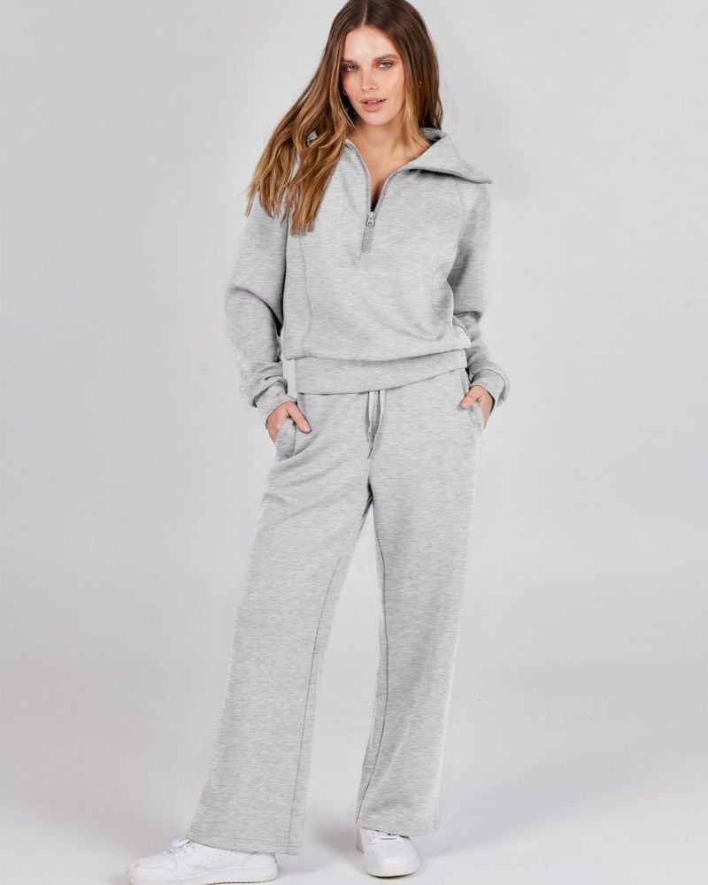 BAENA - Half Zip Sweatshirt + Wide Leg Sweatpant Set