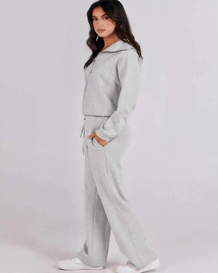 BAENA - Half Zip Sweatshirt + Wide Leg Sweatpant Set