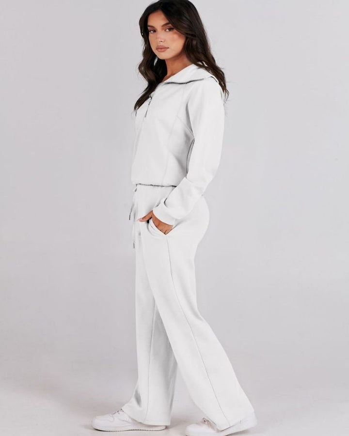 BAENA - Half Zip Sweatshirt + Wide Leg Sweatpant Set