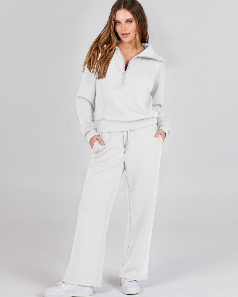 BAENA - Half Zip Sweatshirt + Wide Leg Sweatpant Set