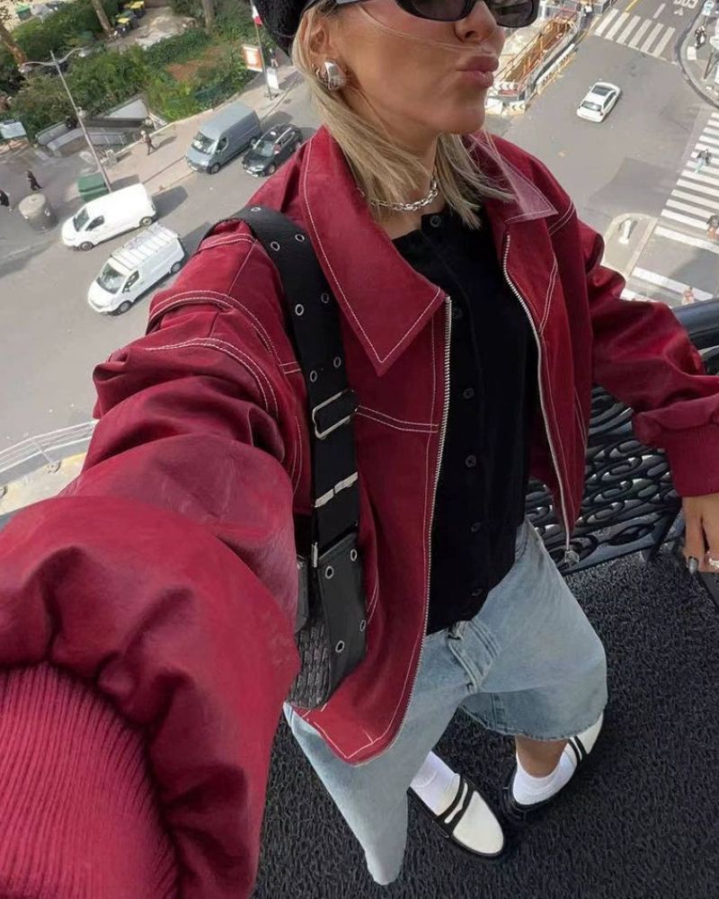 TAYLA - Oversized Stitch Leather Jacket