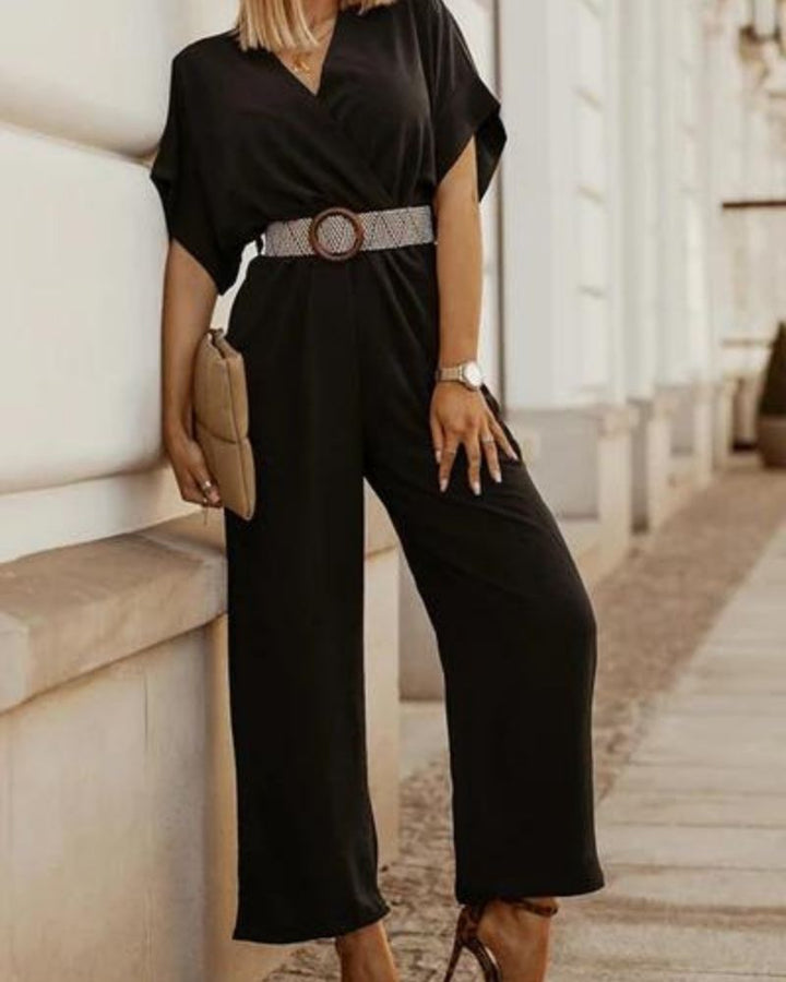 DAYTIME DIVA - BELTED WRAP RELAXED JUMPSUIT