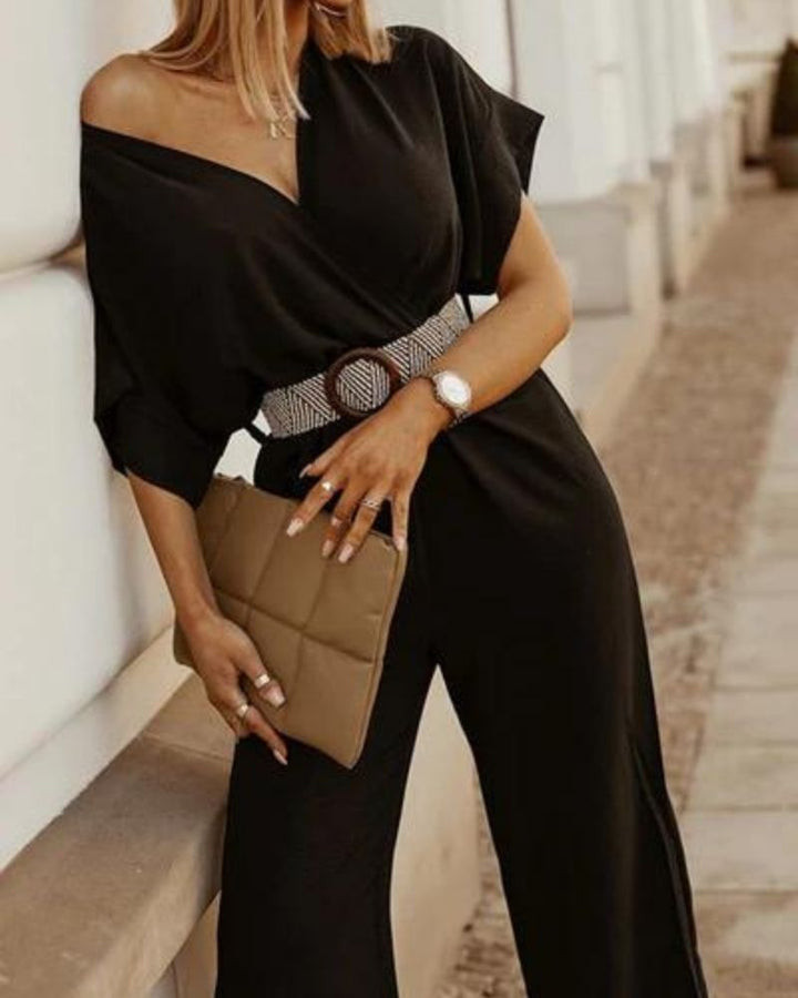 DAYTIME DIVA - BELTED WRAP RELAXED JUMPSUIT